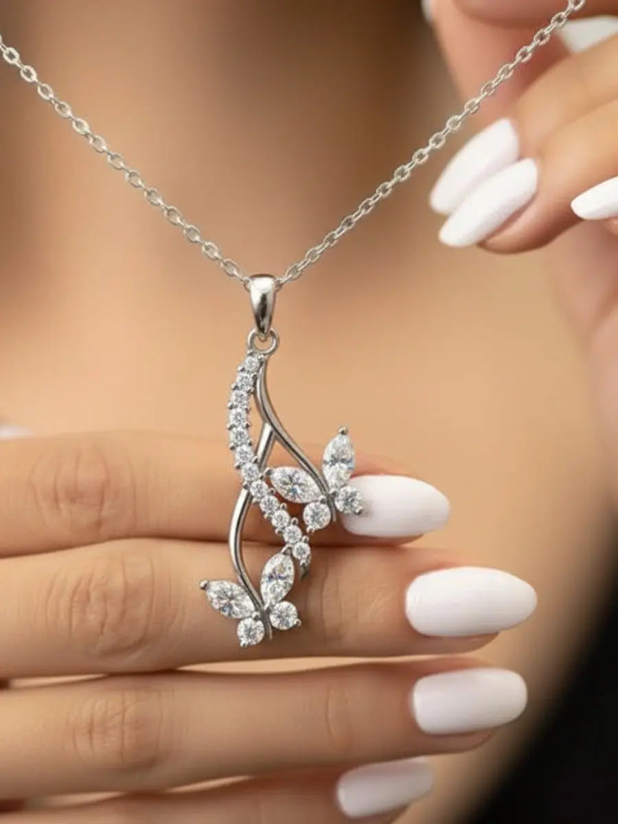 Silver Drop Butterfly Pendant