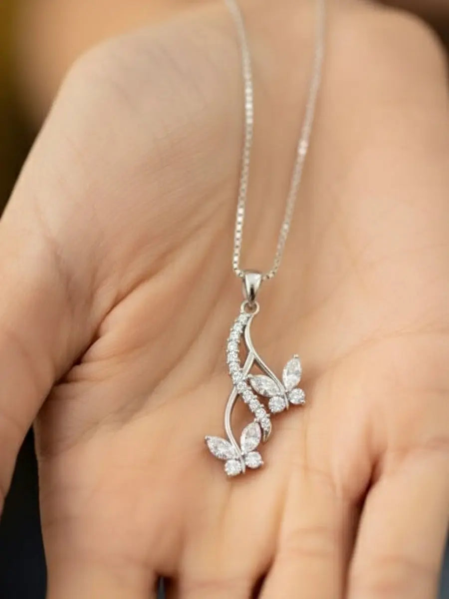 Silver Drop Butterfly Pendant
