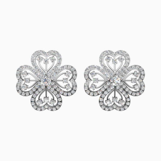 Silver Clover Petal Stud Earrings