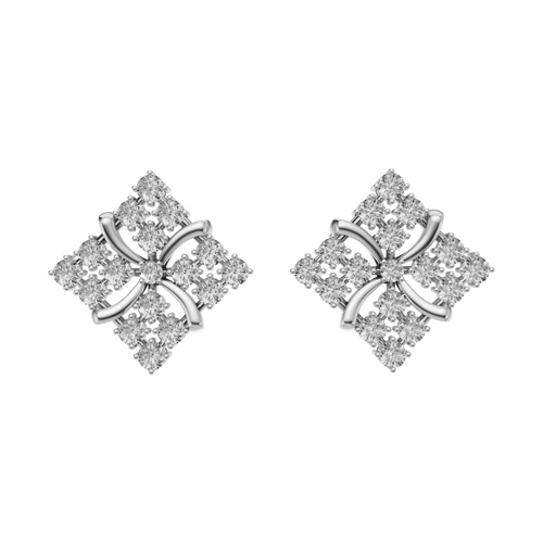 Silver Diamond-Petal Stud Earrings