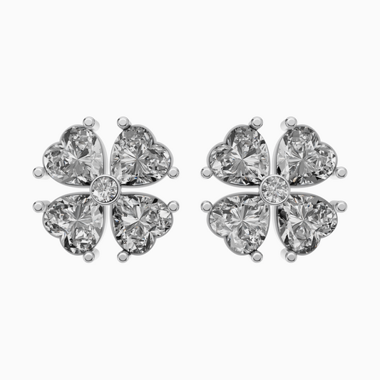 Silver Four-Leaf Radiant Stud Earrings