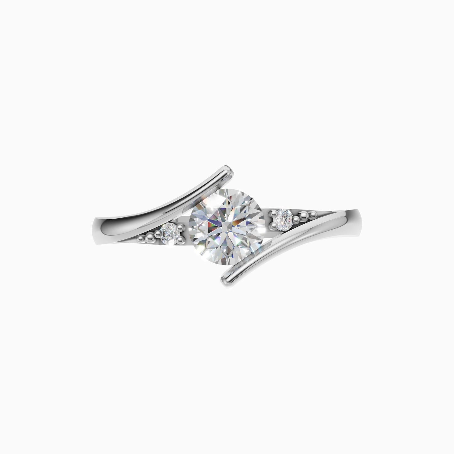 Silver Curved Accent Solitaire Ring