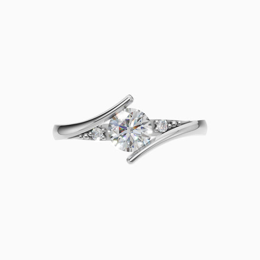 Silver Curved Accent Solitaire Ring