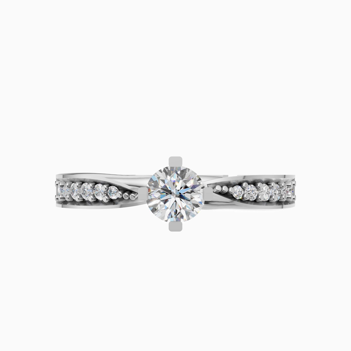 Silver Pavé Accent Solitaire Ring