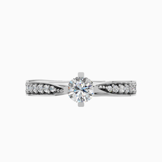 Silver Pavé Accent Solitaire Ring