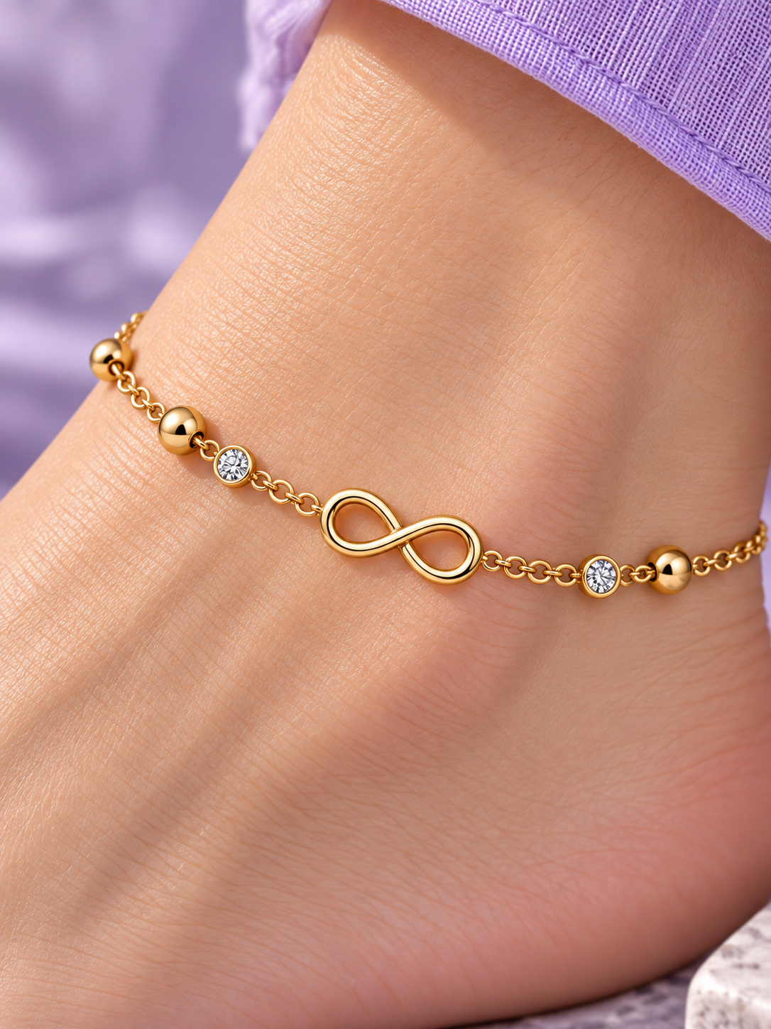 Infinity Charm Gold Anklet with Sparkling Stone Accents