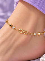 Infinity Charm Gold Anklet with Sparkling Stone Accents