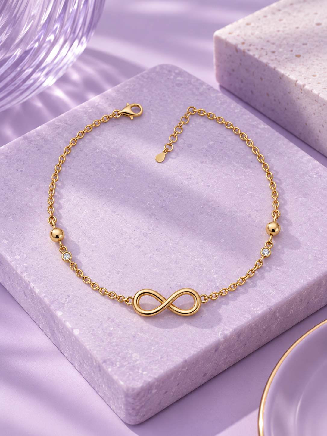 Infinity Charm Gold Anklet with Sparkling Stone Accents