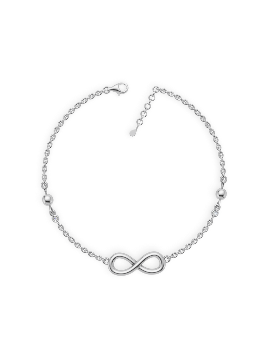 Infinity Charm Silver Anklet with Sparkling Stone Accents