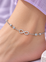 Infinity Charm Silver Anklet with Sparkling Stone Accents