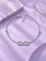 Infinity Charm Silver Anklet with Sparkling Stone Accents