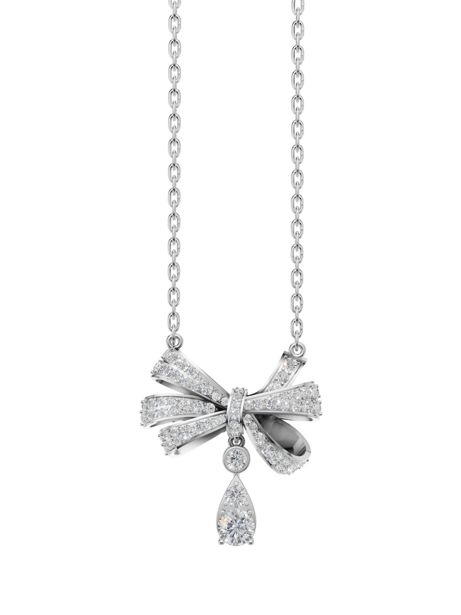 Silver Drop Bow Charm Pendant