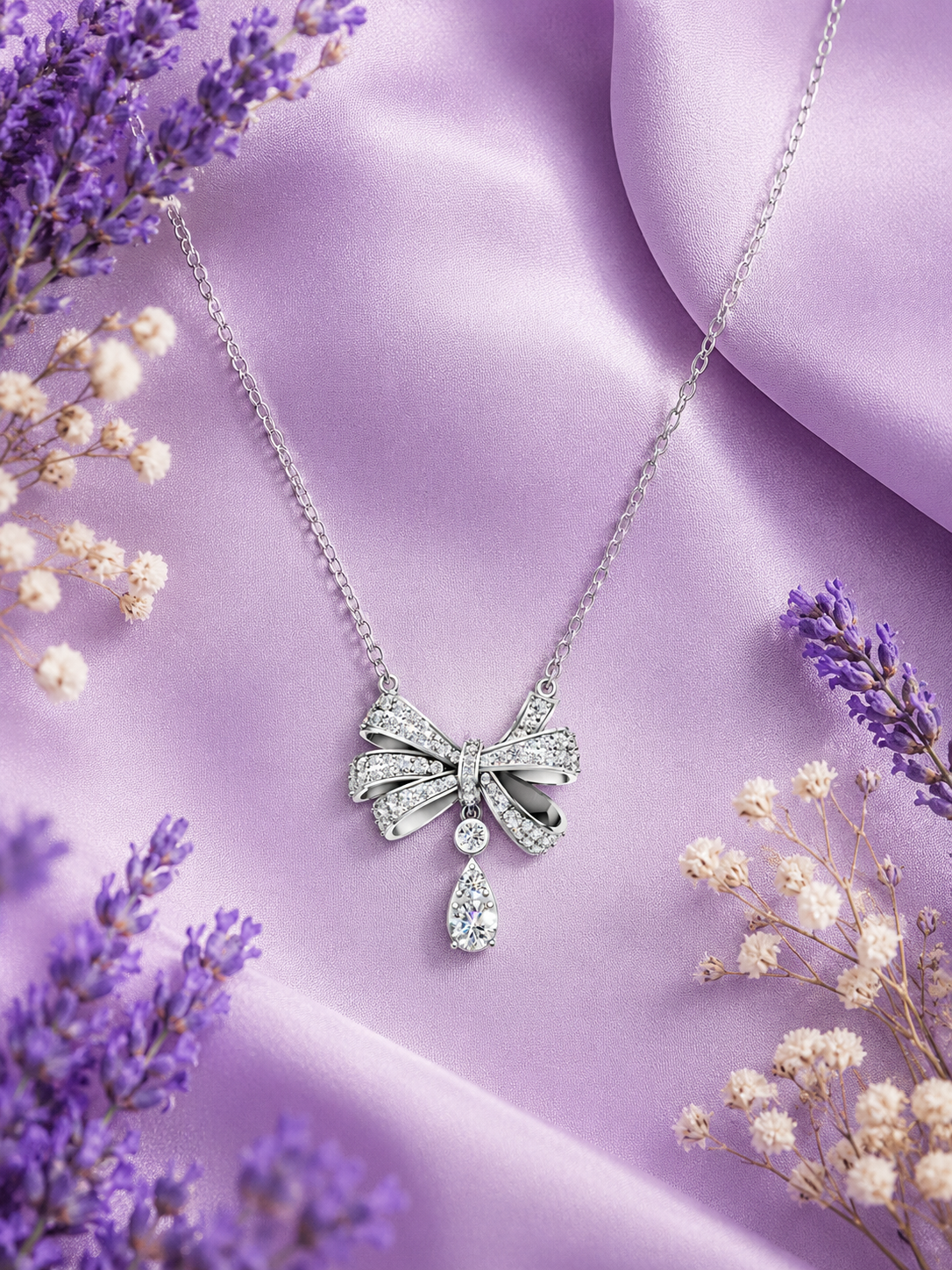 Silver Drop Bow Charm Pendant