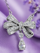 Silver Drop Bow Charm Pendant
