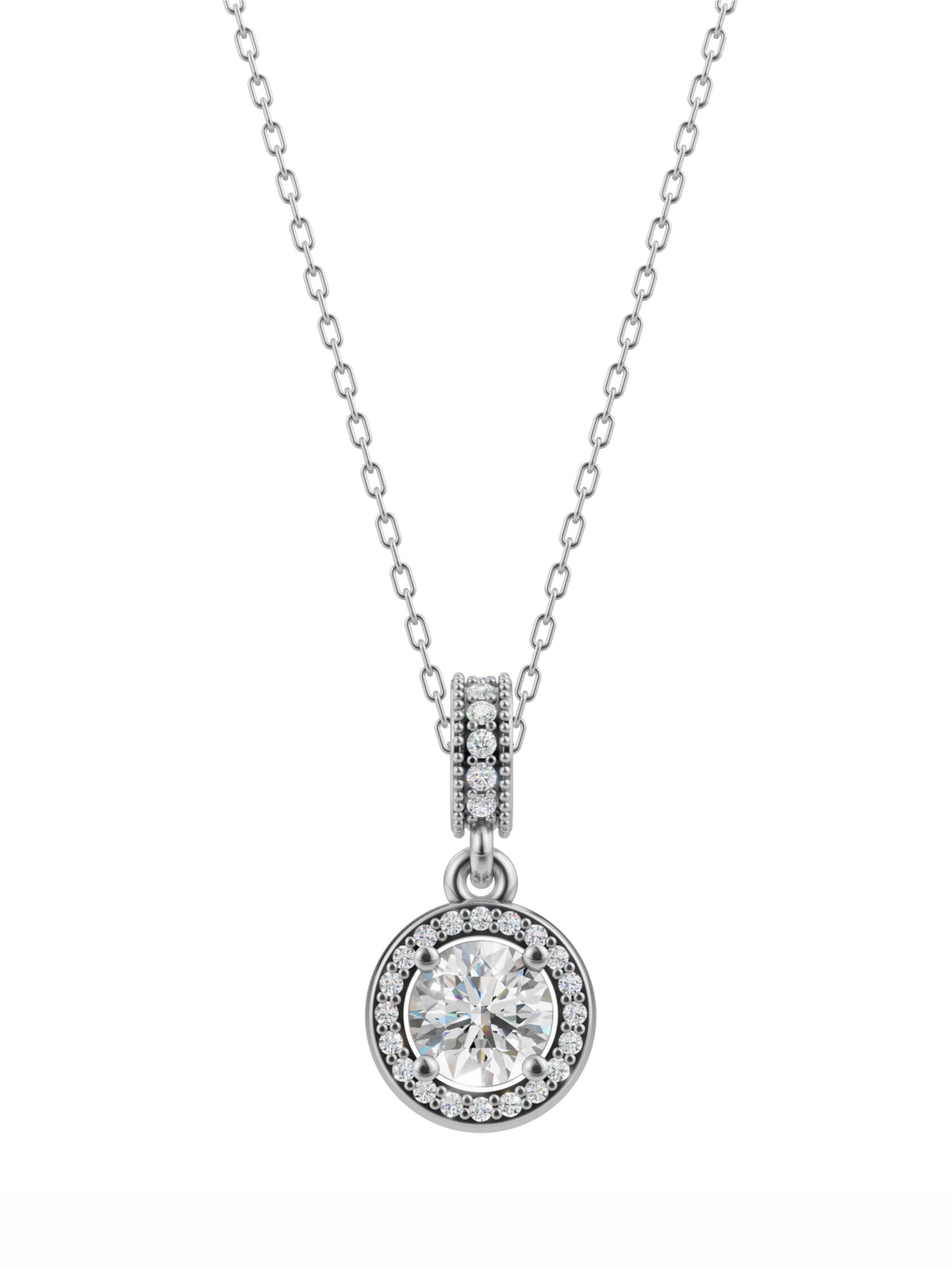 Silver Radiant Halo Solitaire Pendant