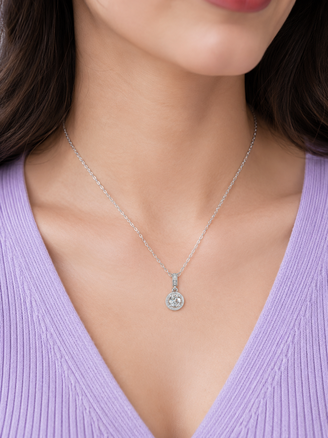 Silver Radiant Halo Solitaire Pendant
