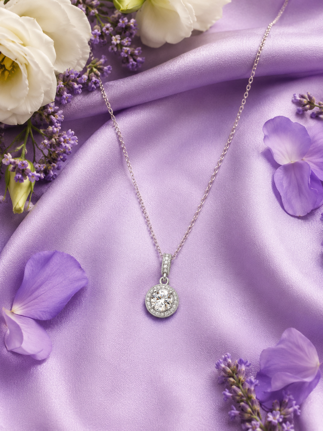 Silver Radiant Halo Solitaire Pendant