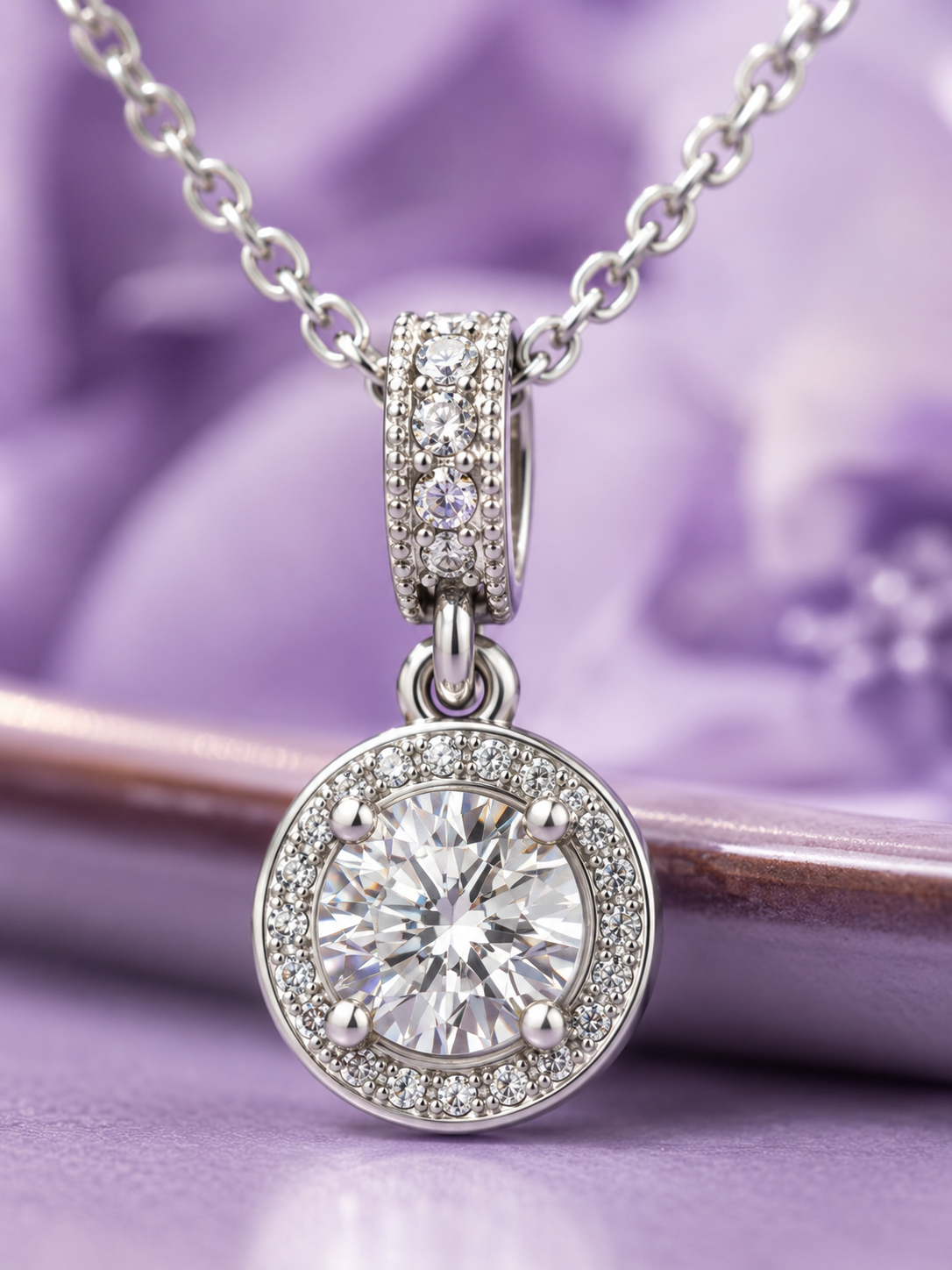 Silver Radiant Halo Solitaire Pendant
