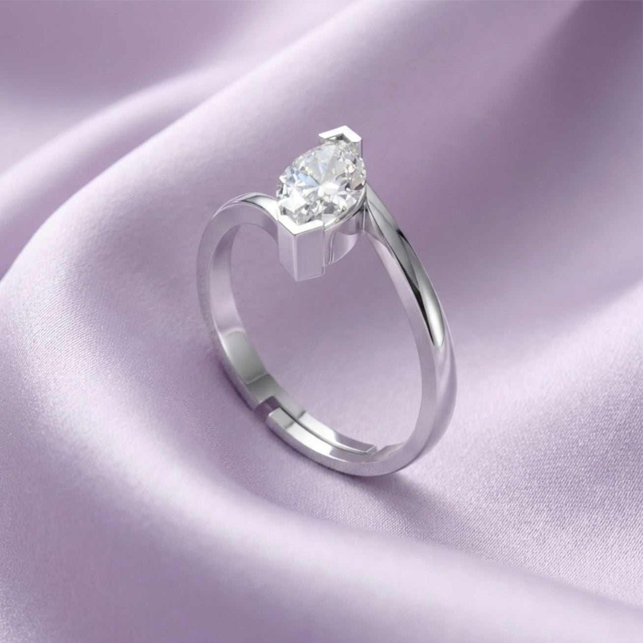 Silver Marquise Solitaire Wrap Ring
