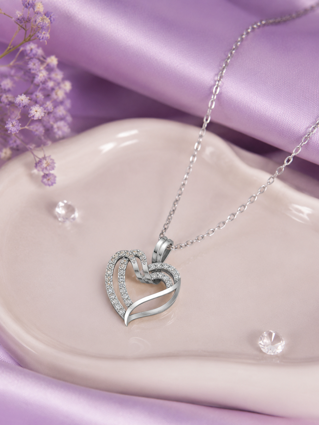 Silver Heart Drop Pendant