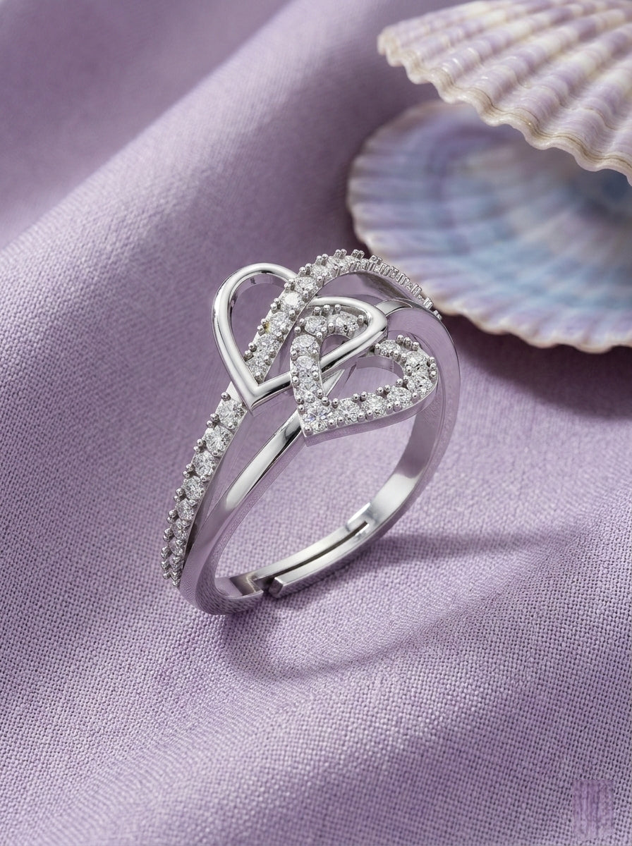 Silver Abstract Loop Solitaire Ring