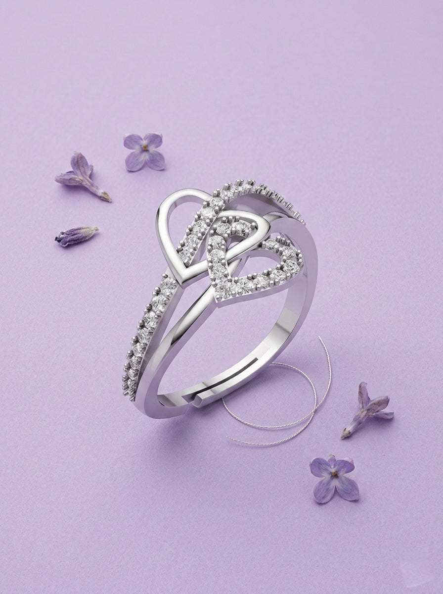 Silver Abstract Loop Solitaire Ring
