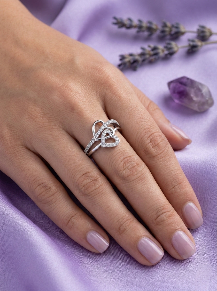 Silver Abstract Loop Solitaire Ring