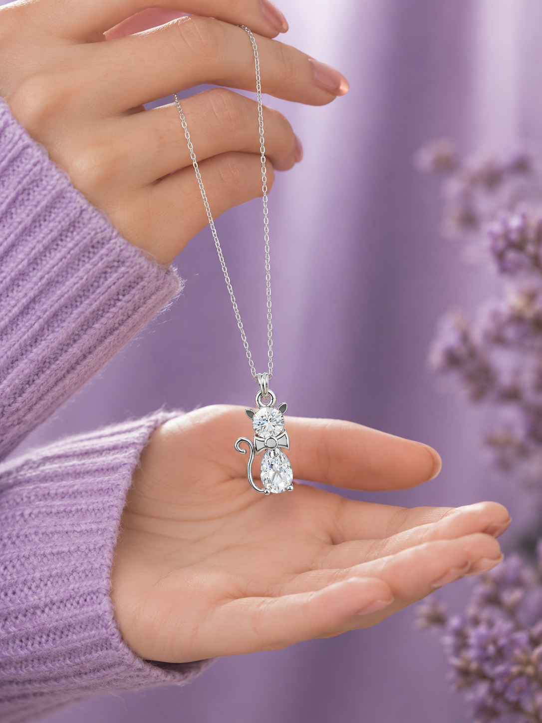 Silver Cat Symbol Pendant
