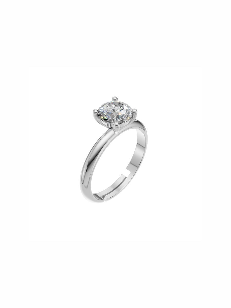 Silver Classic Round Solitaire Ring