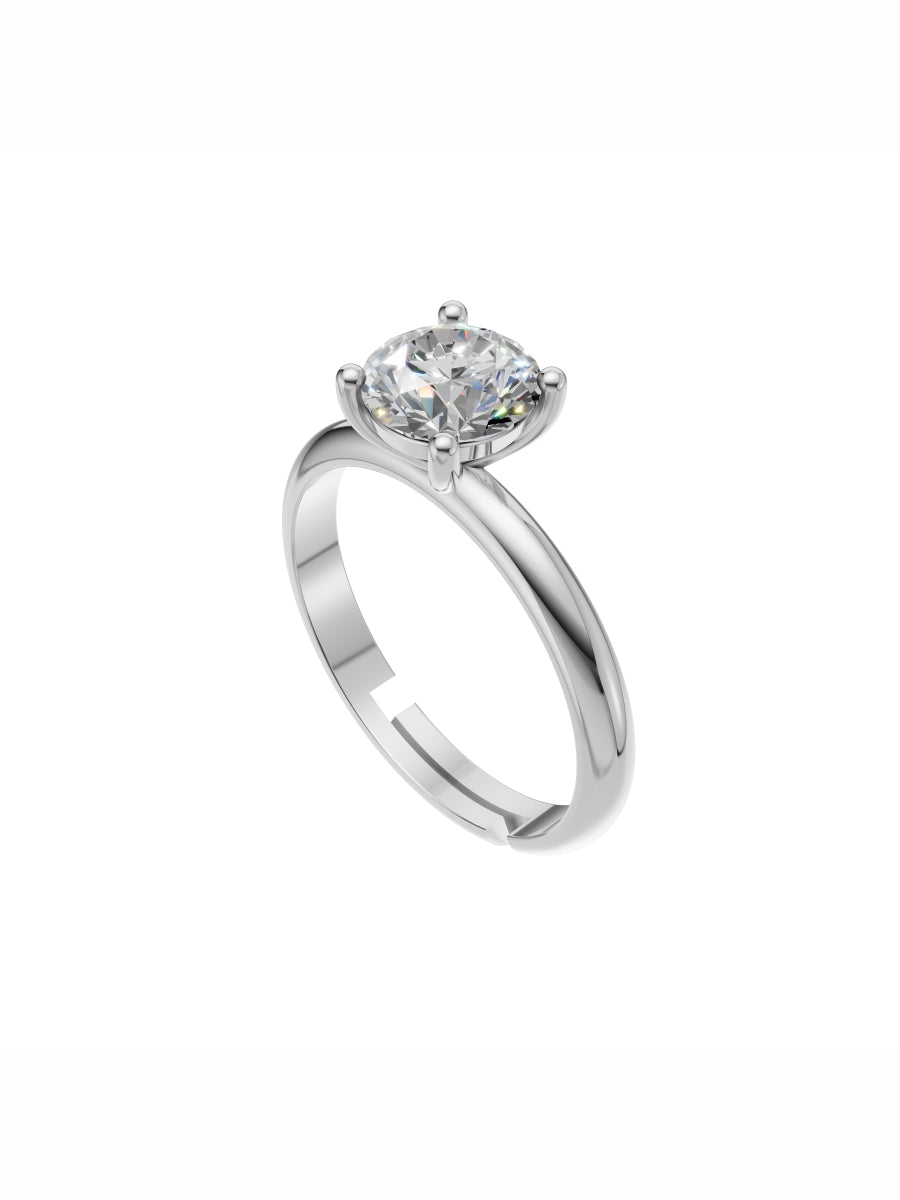 Silver Classic Round Solitaire Ring