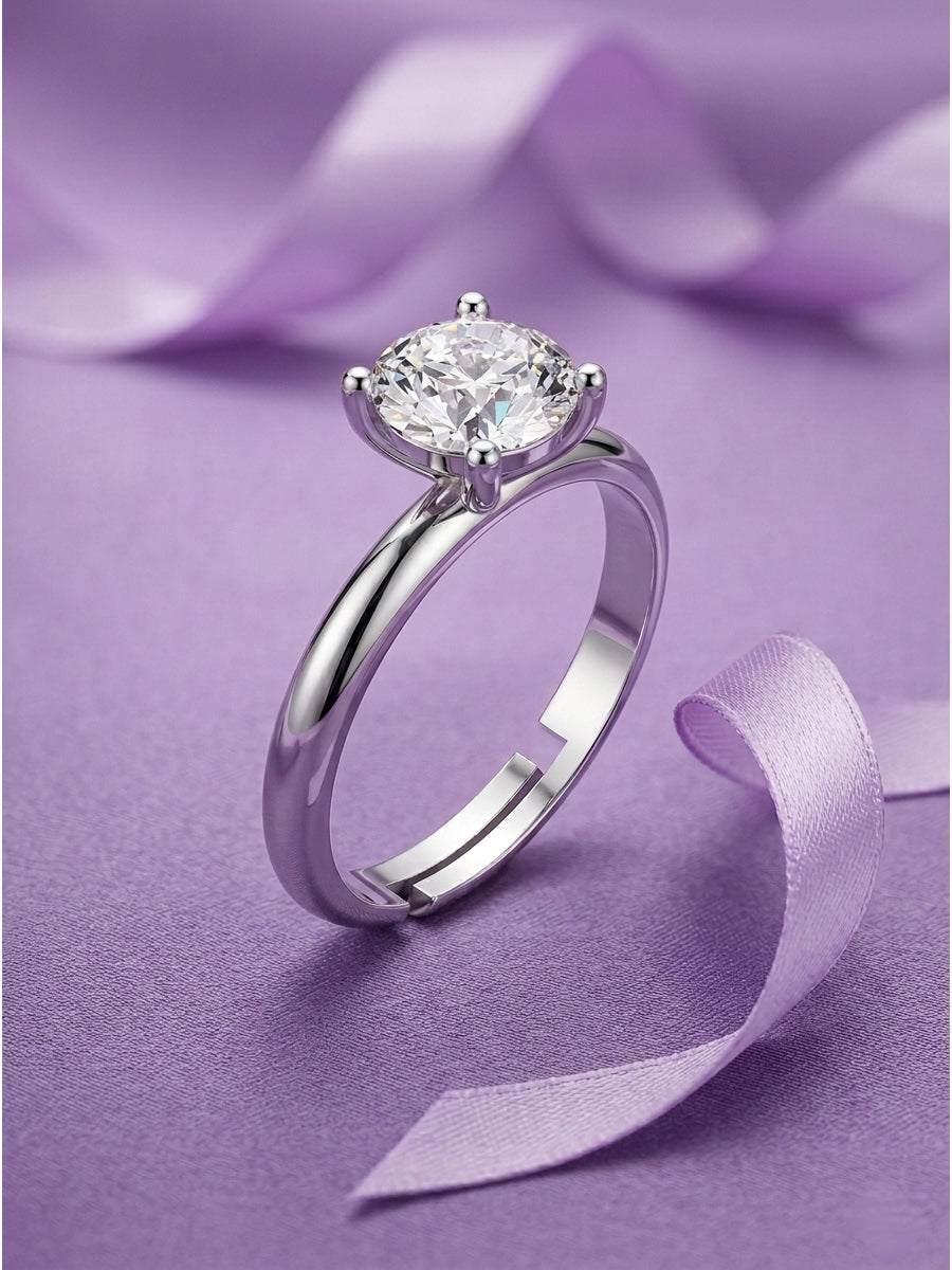 Silver Classic Round Solitaire Ring