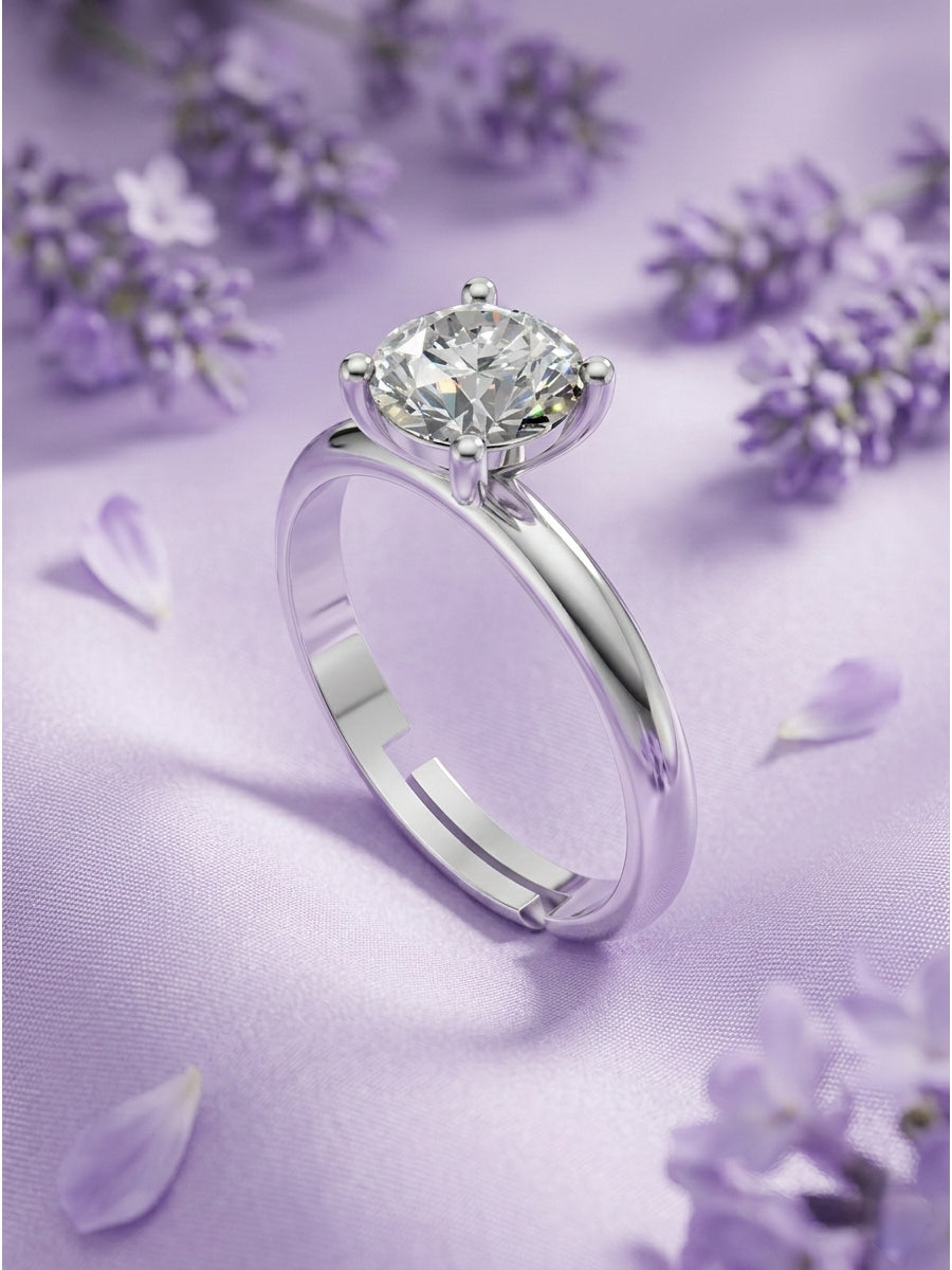 Silver Classic Round Solitaire Ring