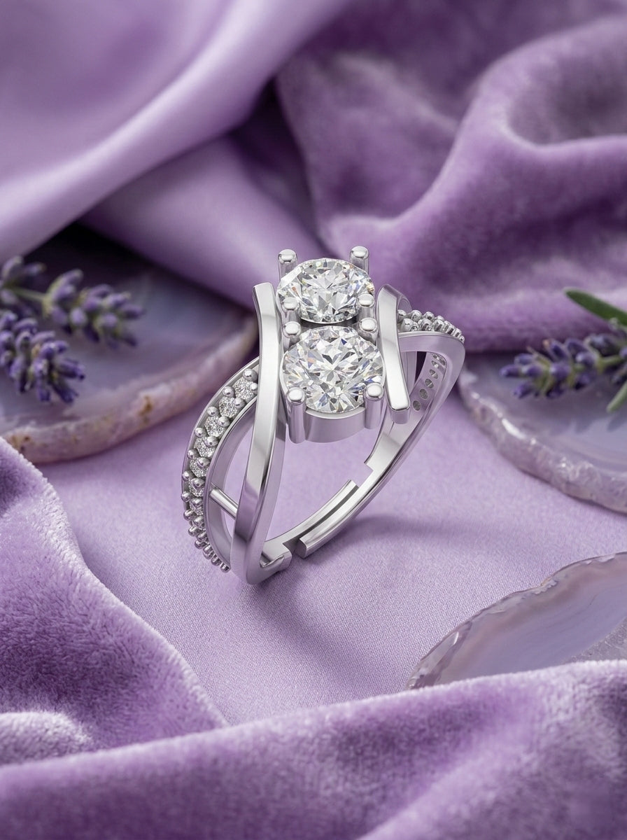 Silver Cushion Halo Solitaire Ring