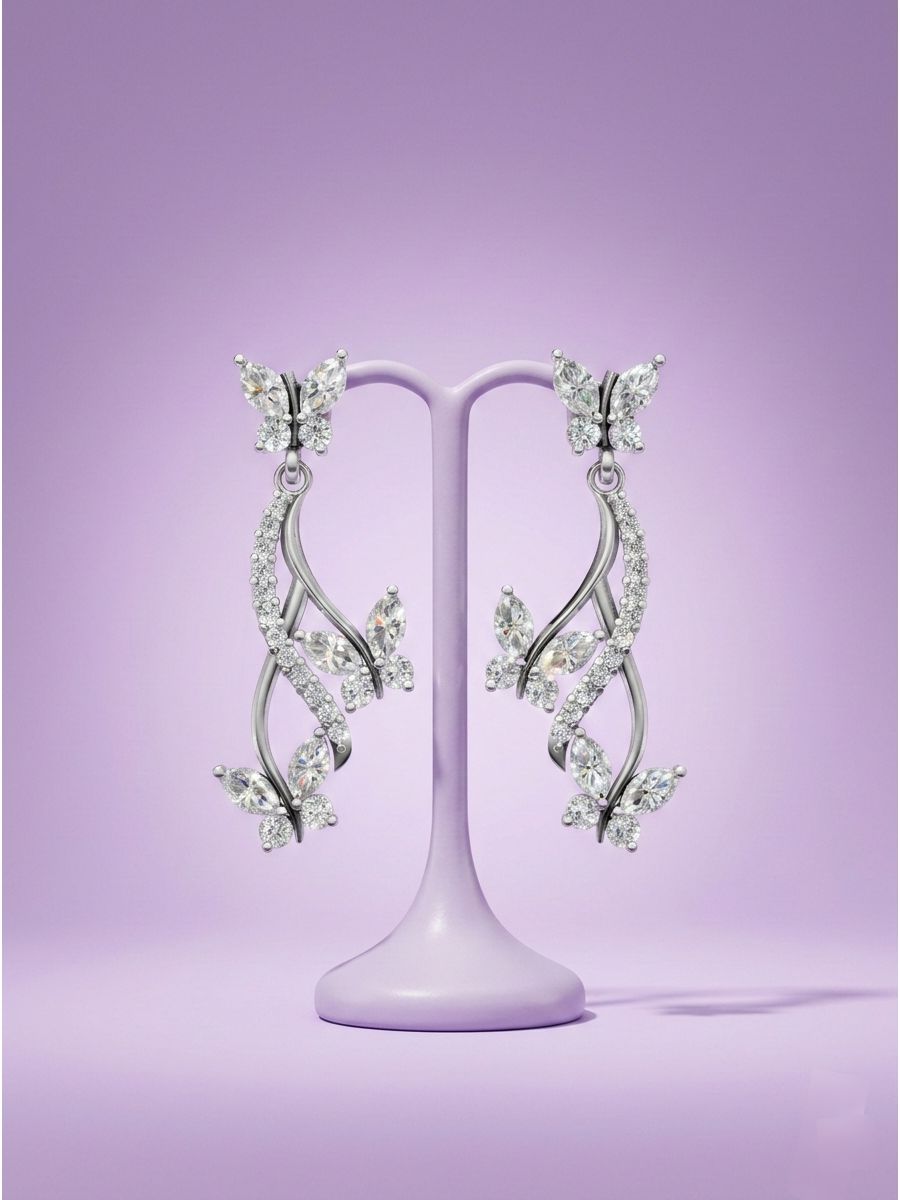Silver Drop Butterfly Earrings