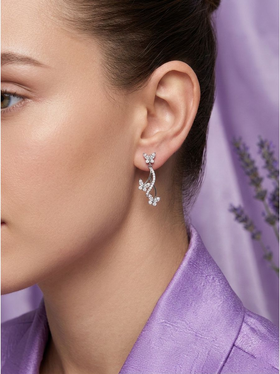 Silver Drop Butterfly Earrings