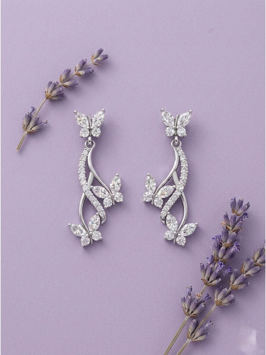 Silver Drop Butterfly Earrings