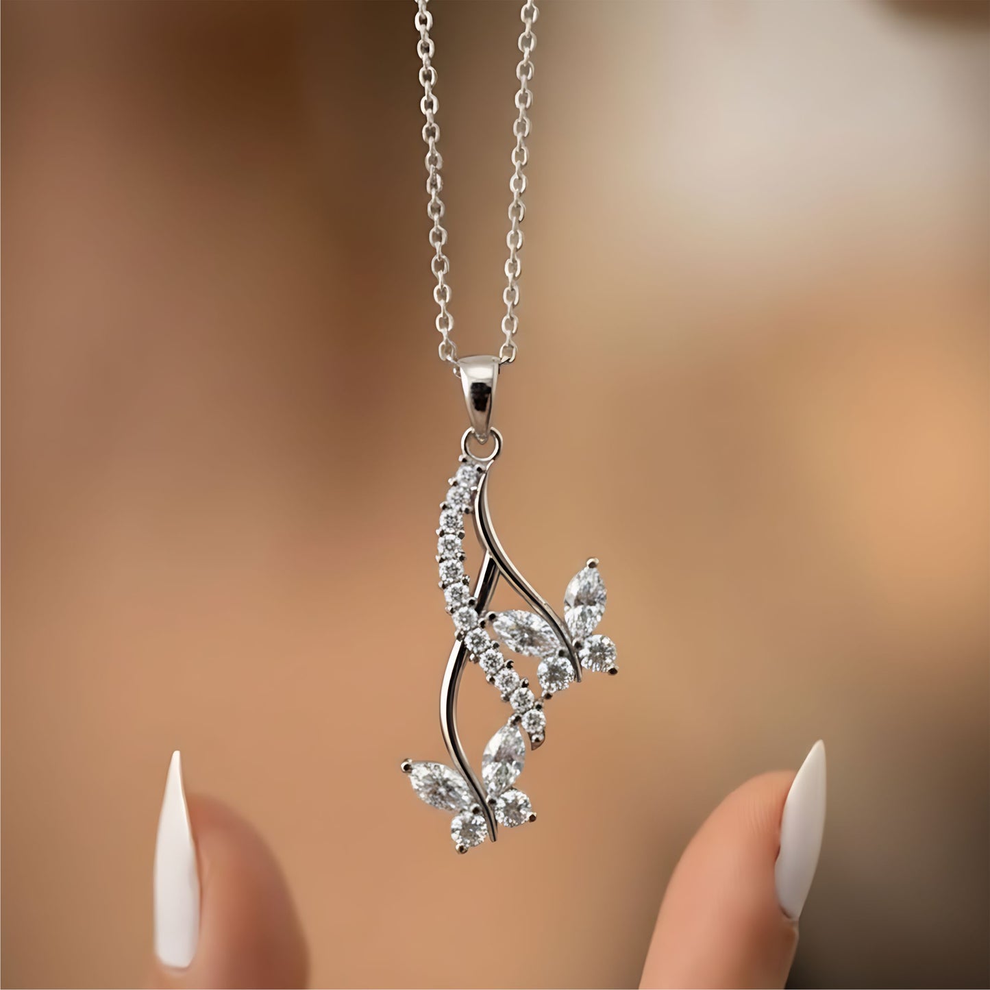 Silver Drop Butterfly Pendant