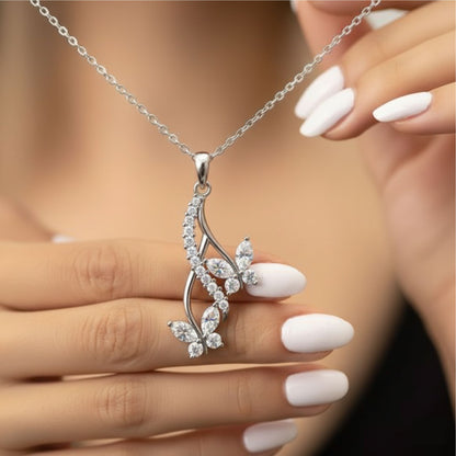 Silver Drop Butterfly Pendant