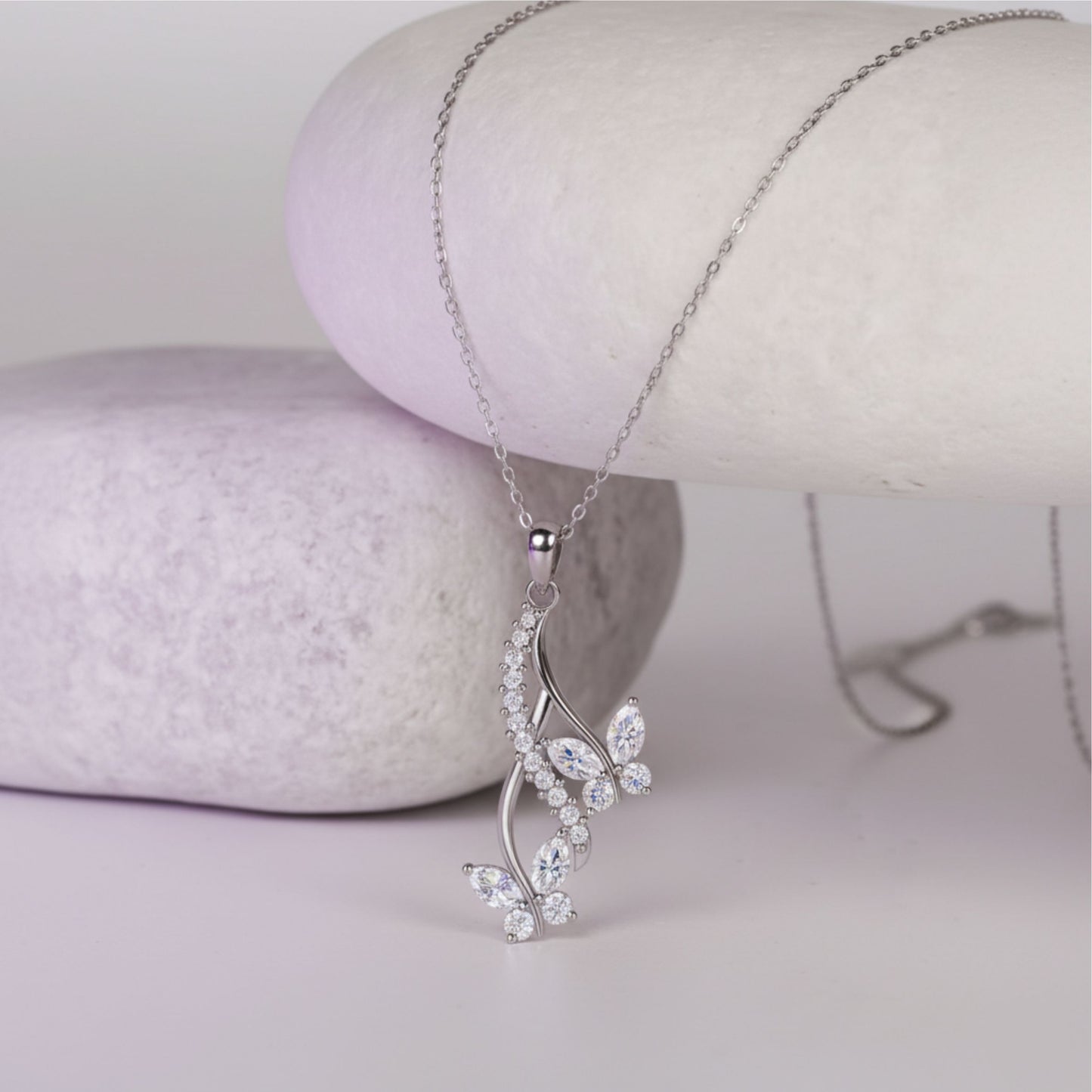 Silver Drop Butterfly Pendant