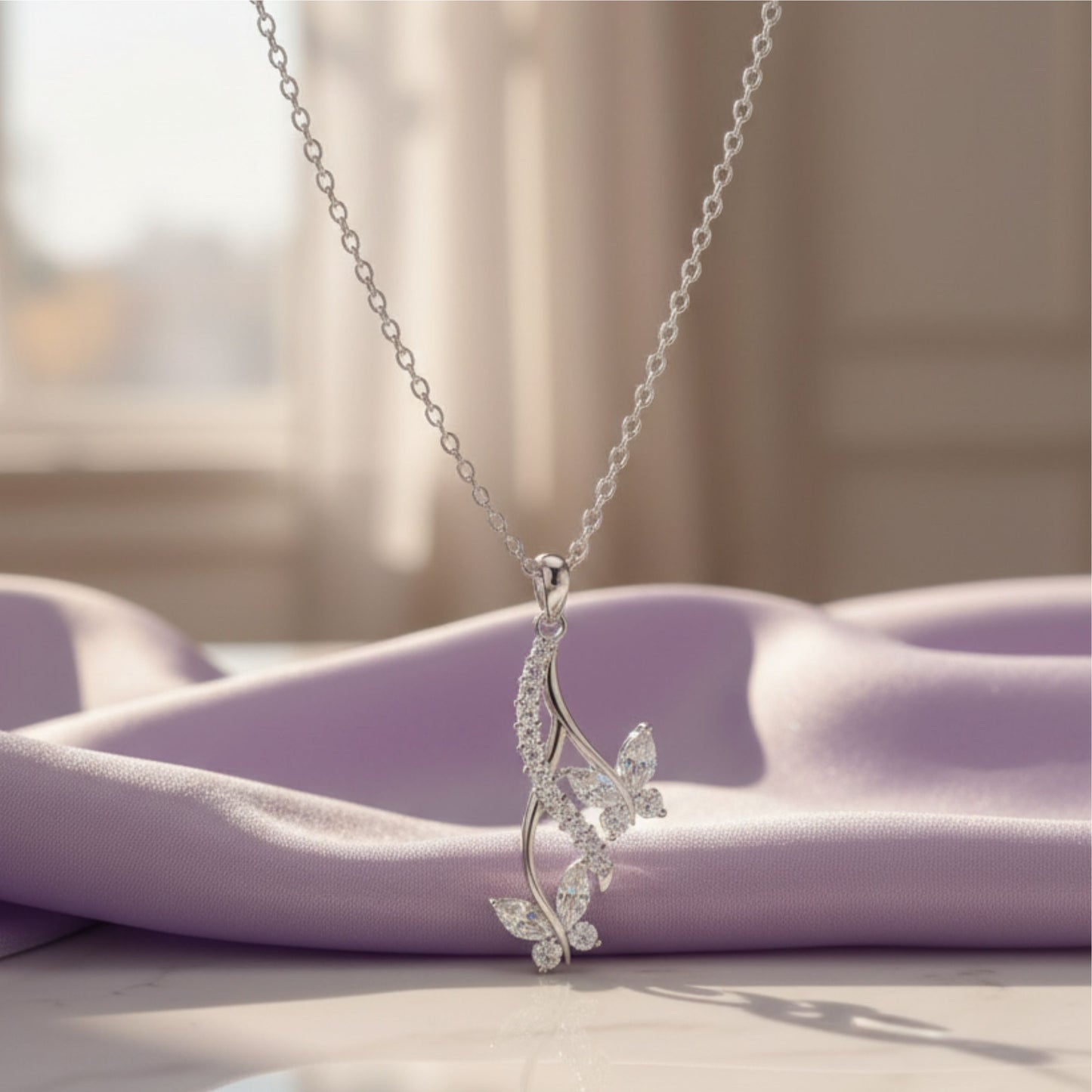 Silver Drop Butterfly Pendant