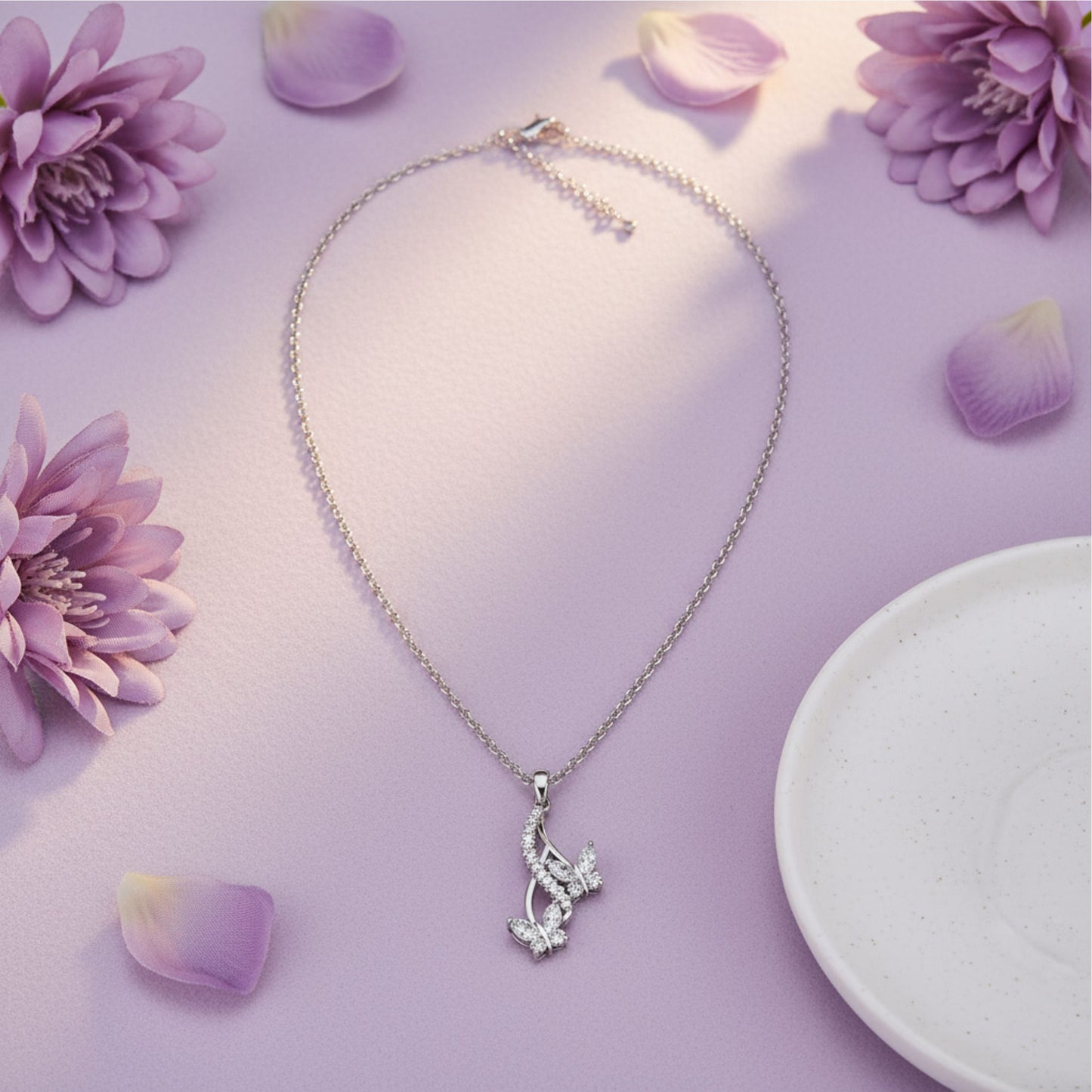 Silver Drop Butterfly Pendant