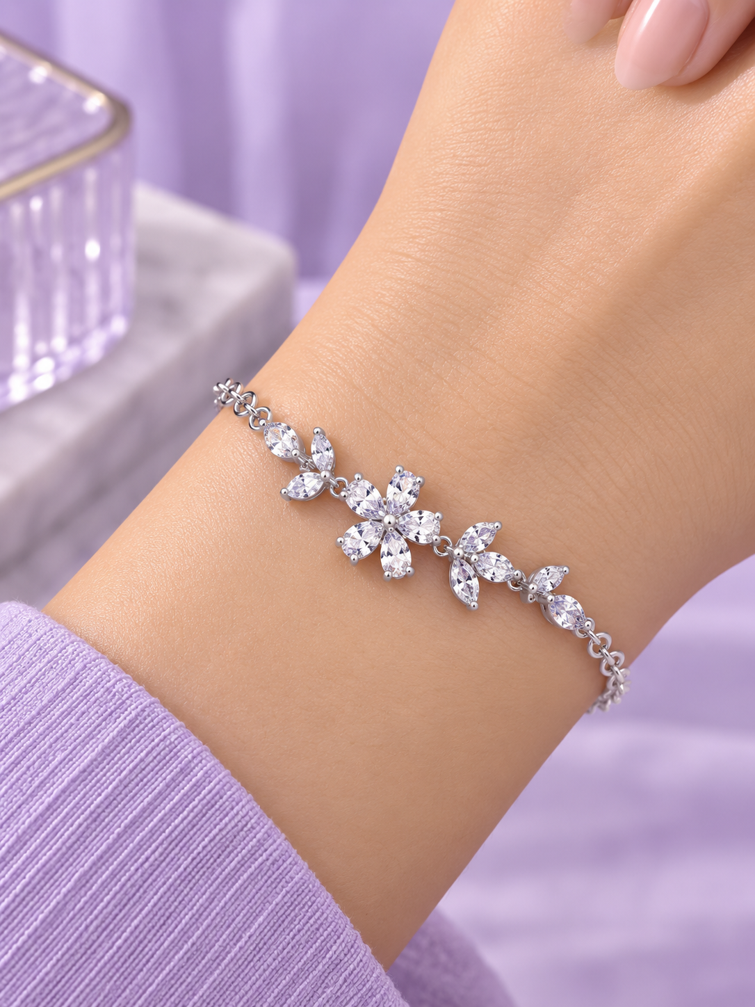 Silver Floral Charm Bracelet