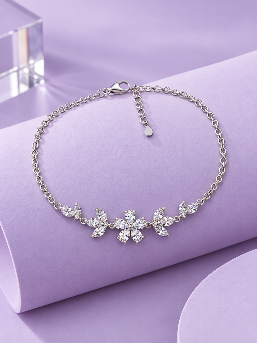 Silver Floral Charm Bracelet