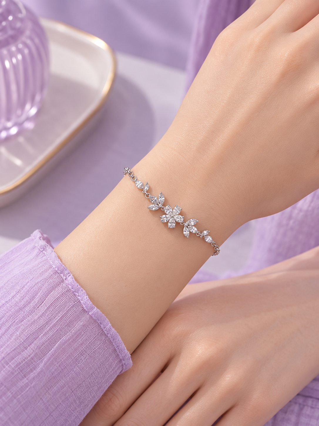 Silver Floral Charm Bracelet