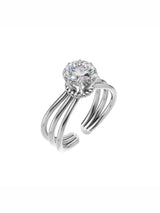 Silver Floral Multi-Band Solitaire Ring