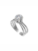 Silver Floral Multi-Band Solitaire Ring