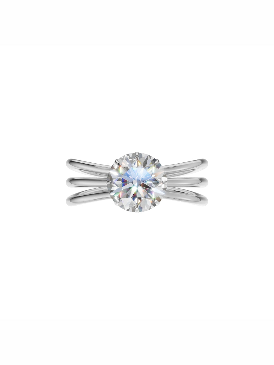Silver Floral Multi-Band Solitaire Ring