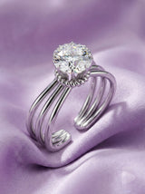 Silver Floral Multi-Band Solitaire Ring