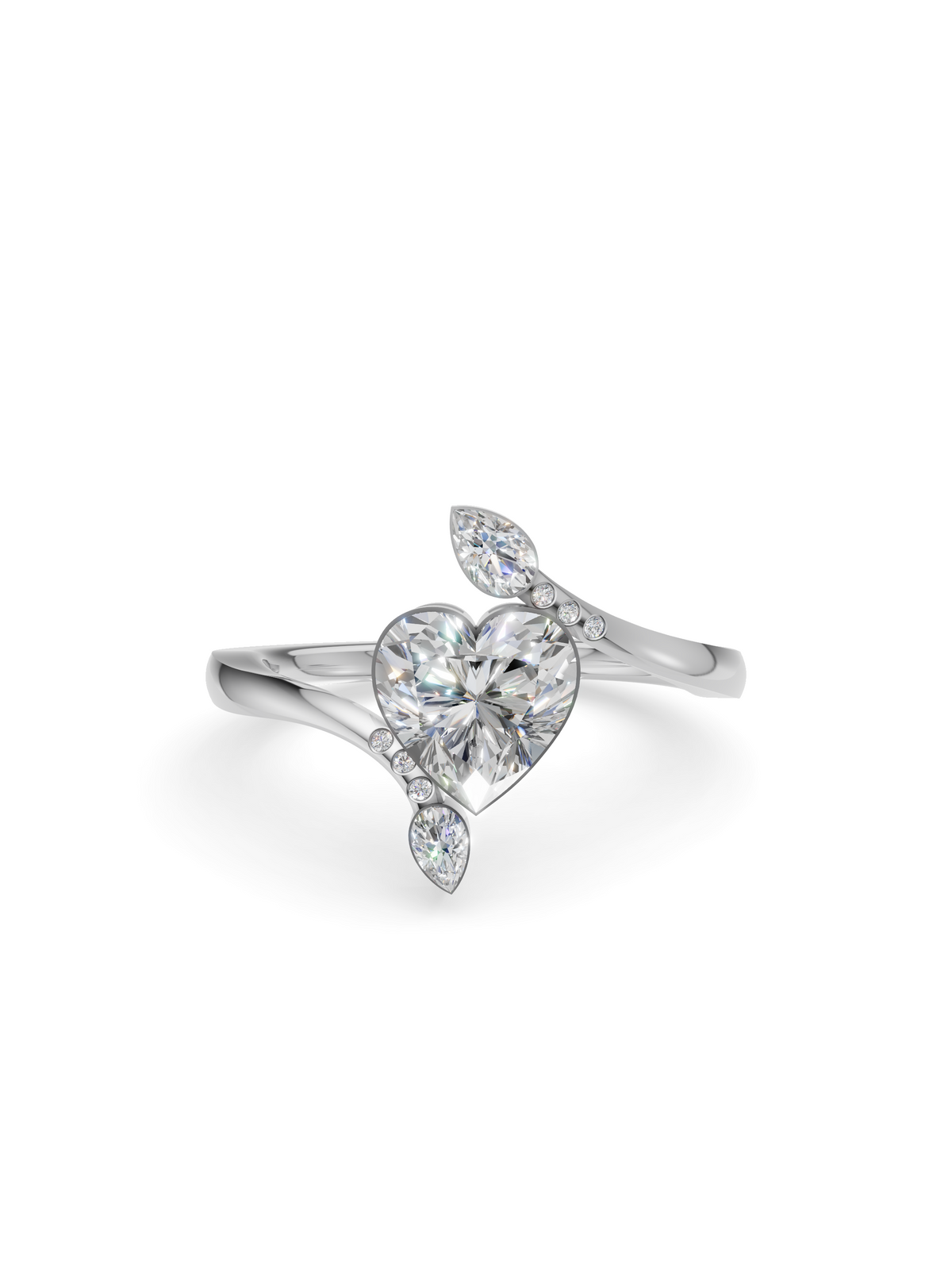 Silver Heart Crystal Open Ring with Marquise Accents