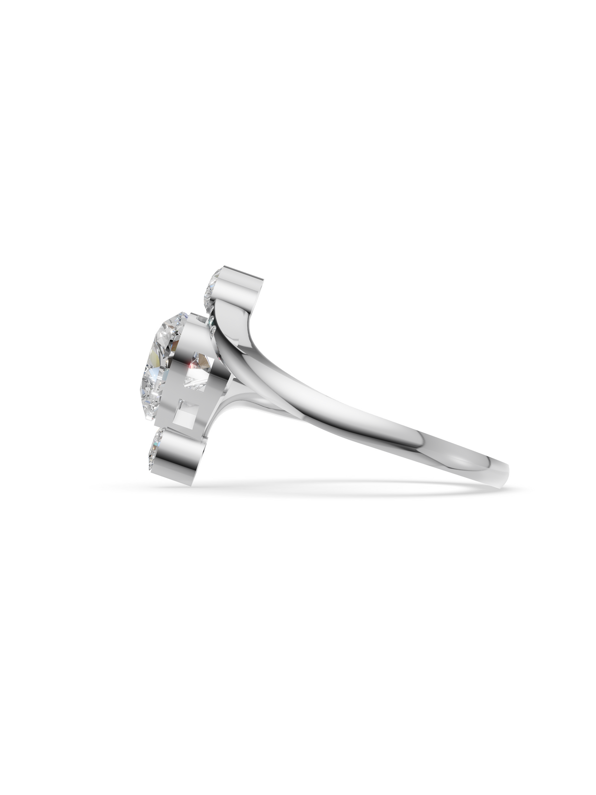 Silver Heart Crystal Open Ring with Marquise Accents